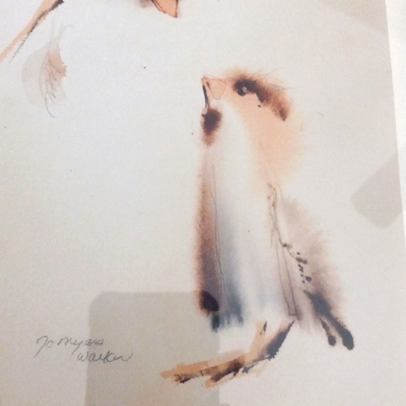 Framed  Signed by Jo Myers Walker, Watercolor Birds "Charles & Judy"  15" X 9" - Picture 8 of 8
